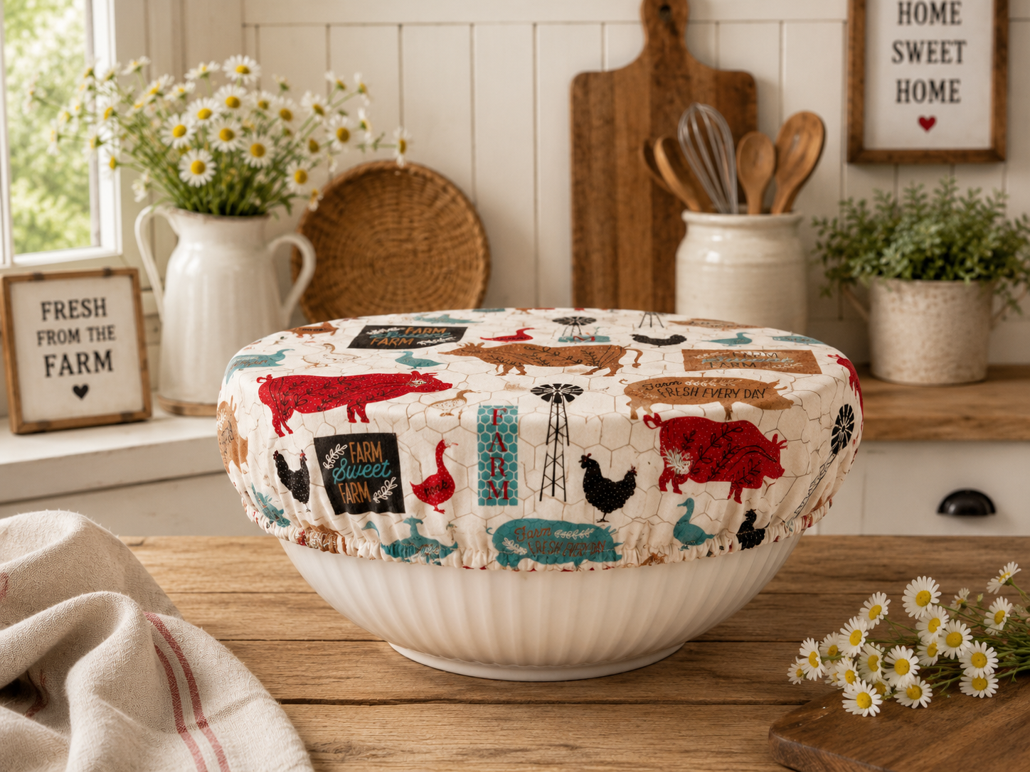 The Cottage Kitchen Bowl Cover | Reversible Cotton Bowl Bonnet