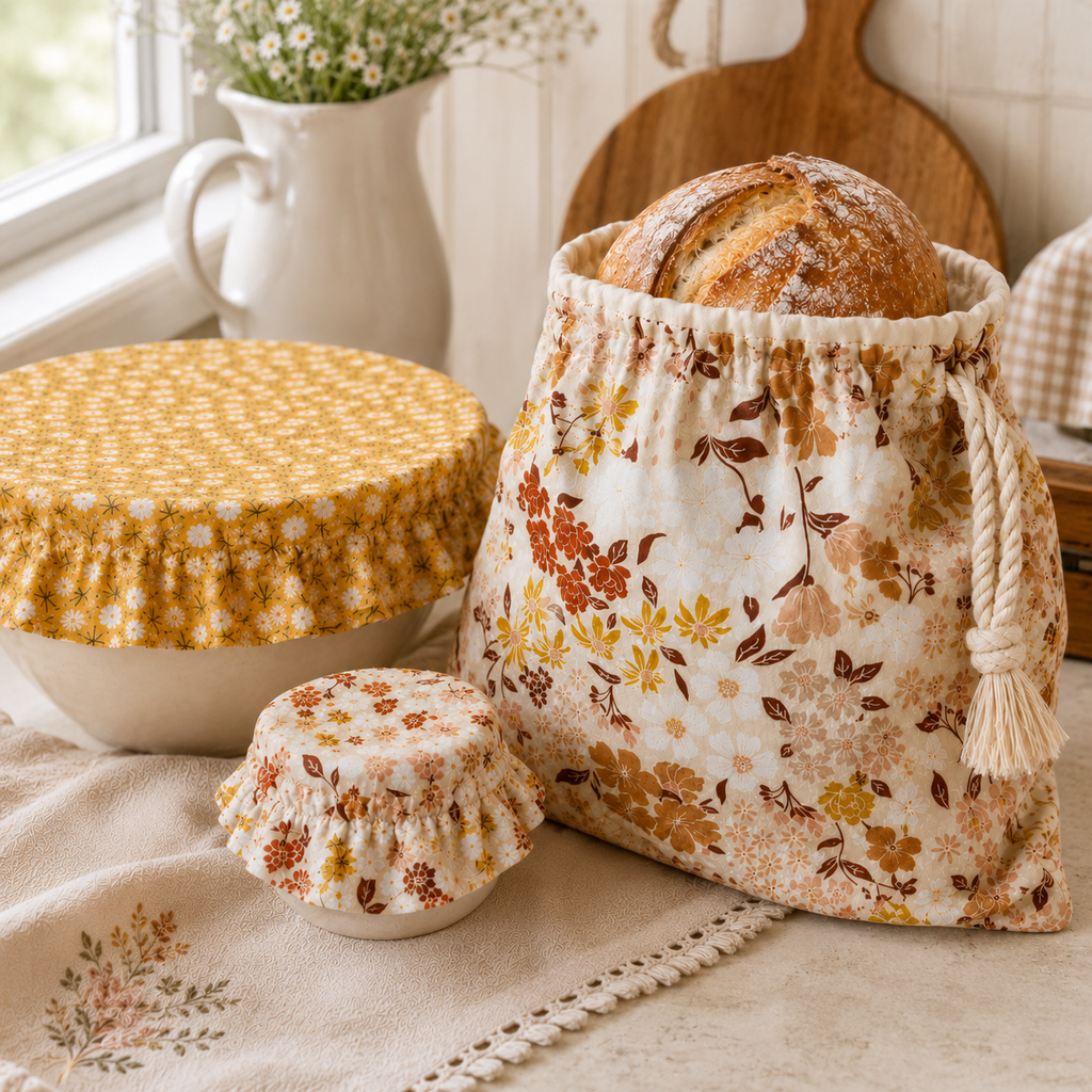 The Bread Baker’s Cottage Bundle | Handmade Bread Bag, Bowl Cover & Starter Bonnet